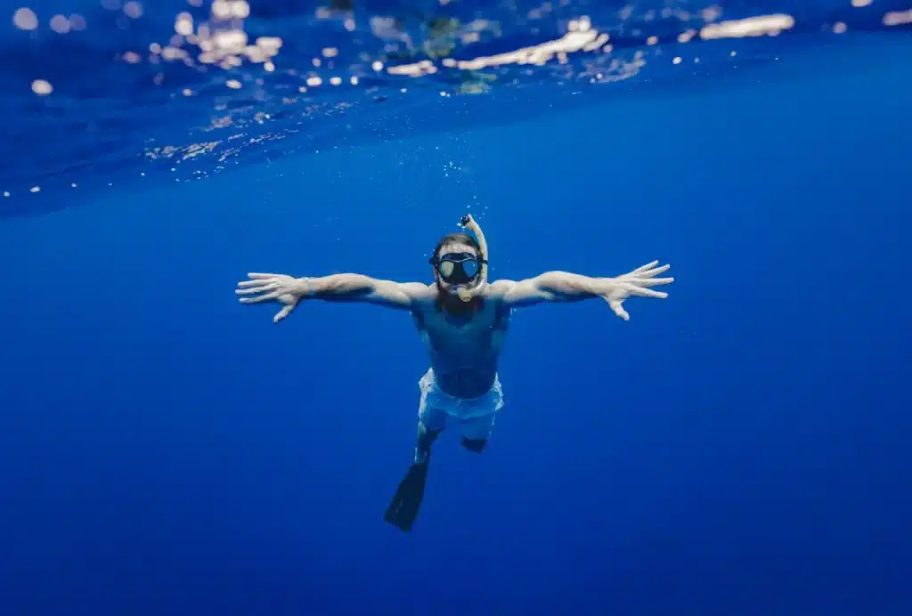 Man Snorkeling Underwater Aruba Snorkeling